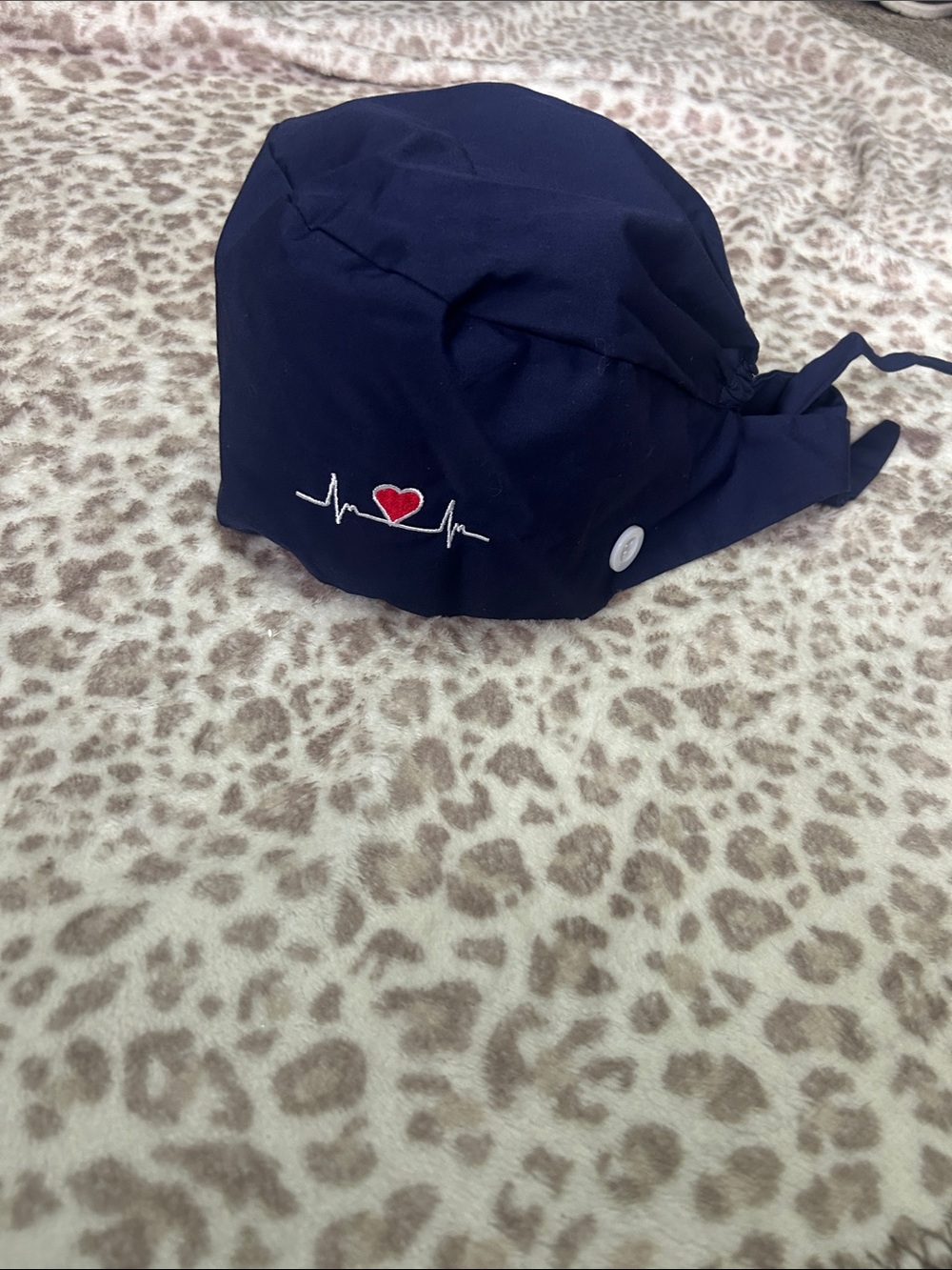 Navy Medical Scrub Cap with Heartbeat Embroidery